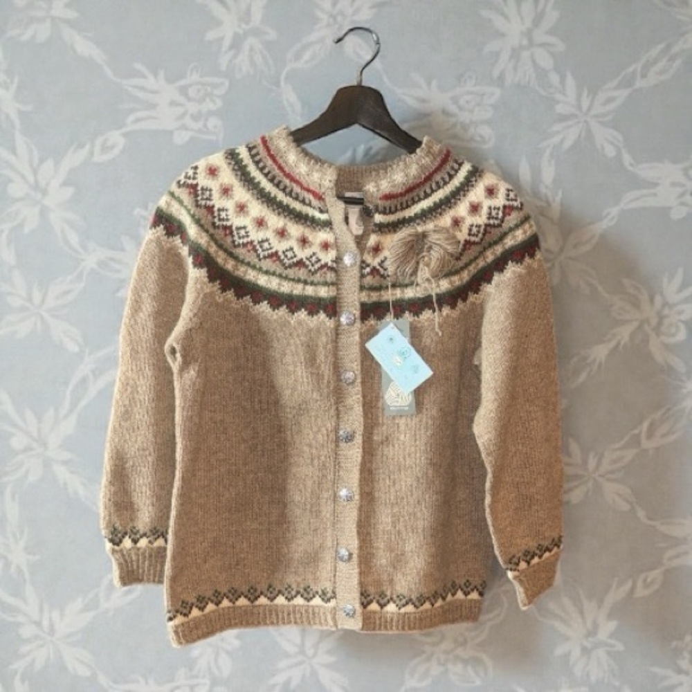 Vintage Rare Husfliden Cardigan Handknitted in Norway Pure Wool Size L NWT!
